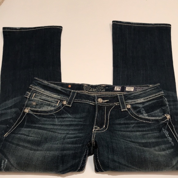 Miss me jeans boot cut hemmed short bling pockets sequins 29 - Picture 3 of 12